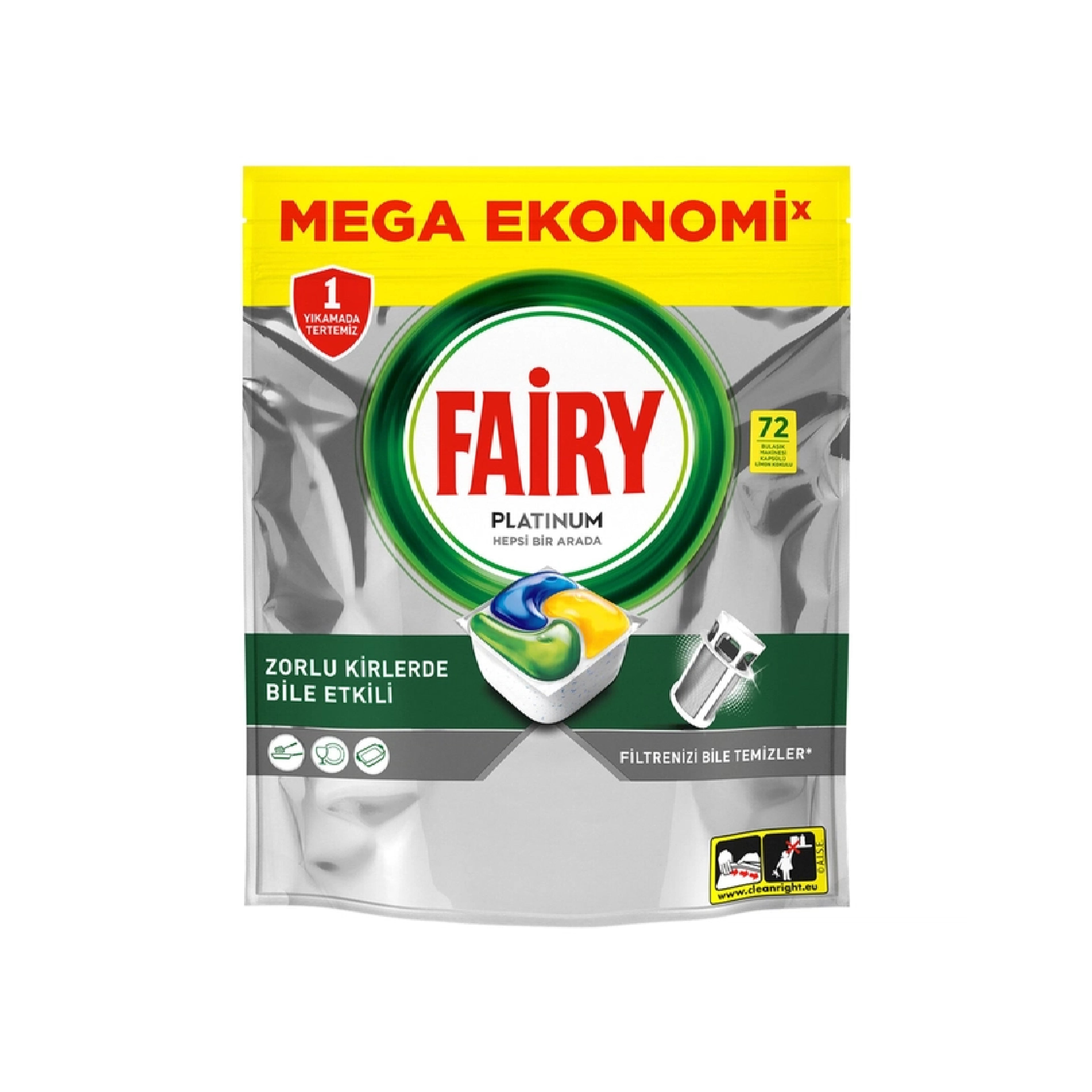 Qabyuyan maşın üçün kapsullar Fairy Platinum Limon, 72 əd