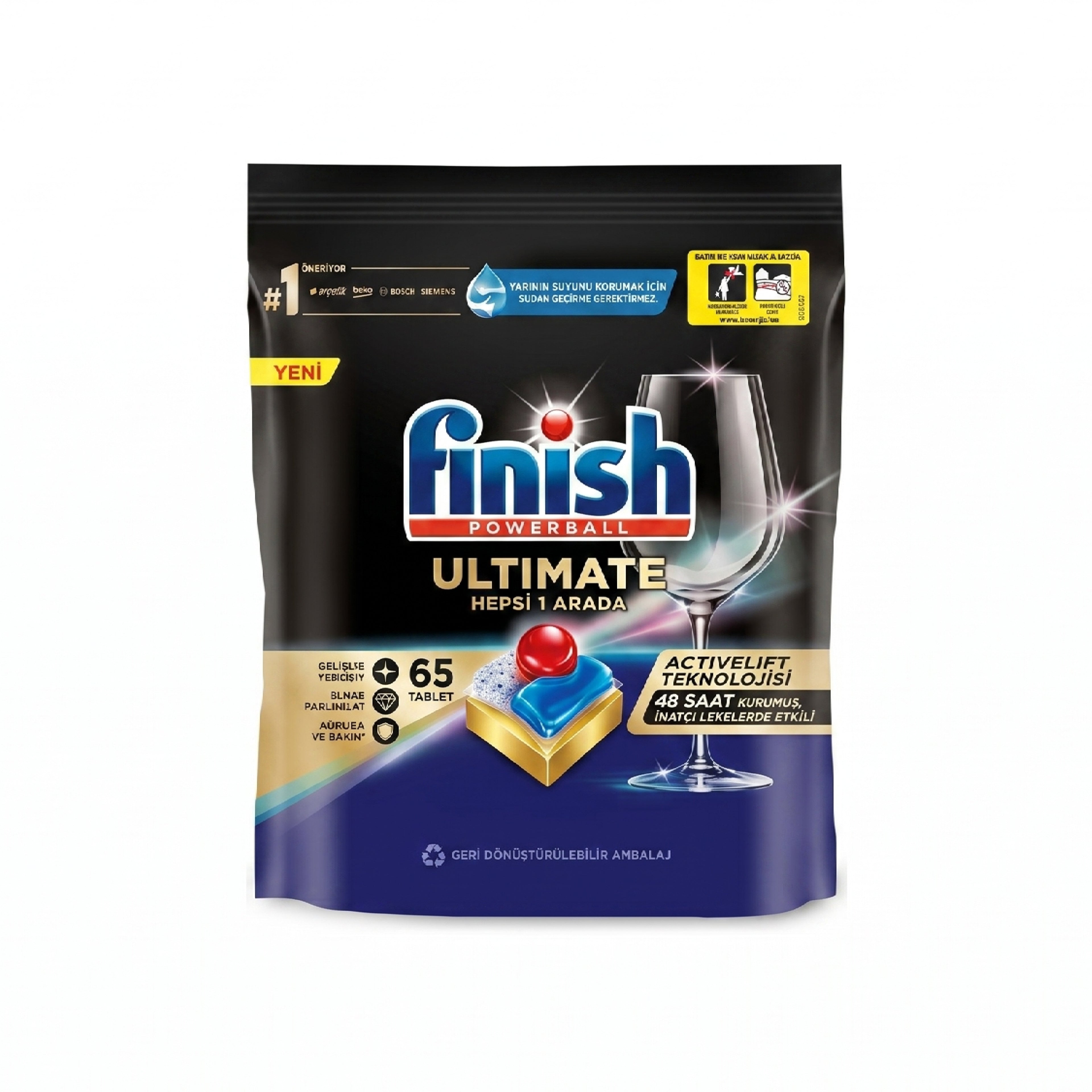 Qabyuyan maşın üçün həblər Finish Quantum Ultimate, 65 əd