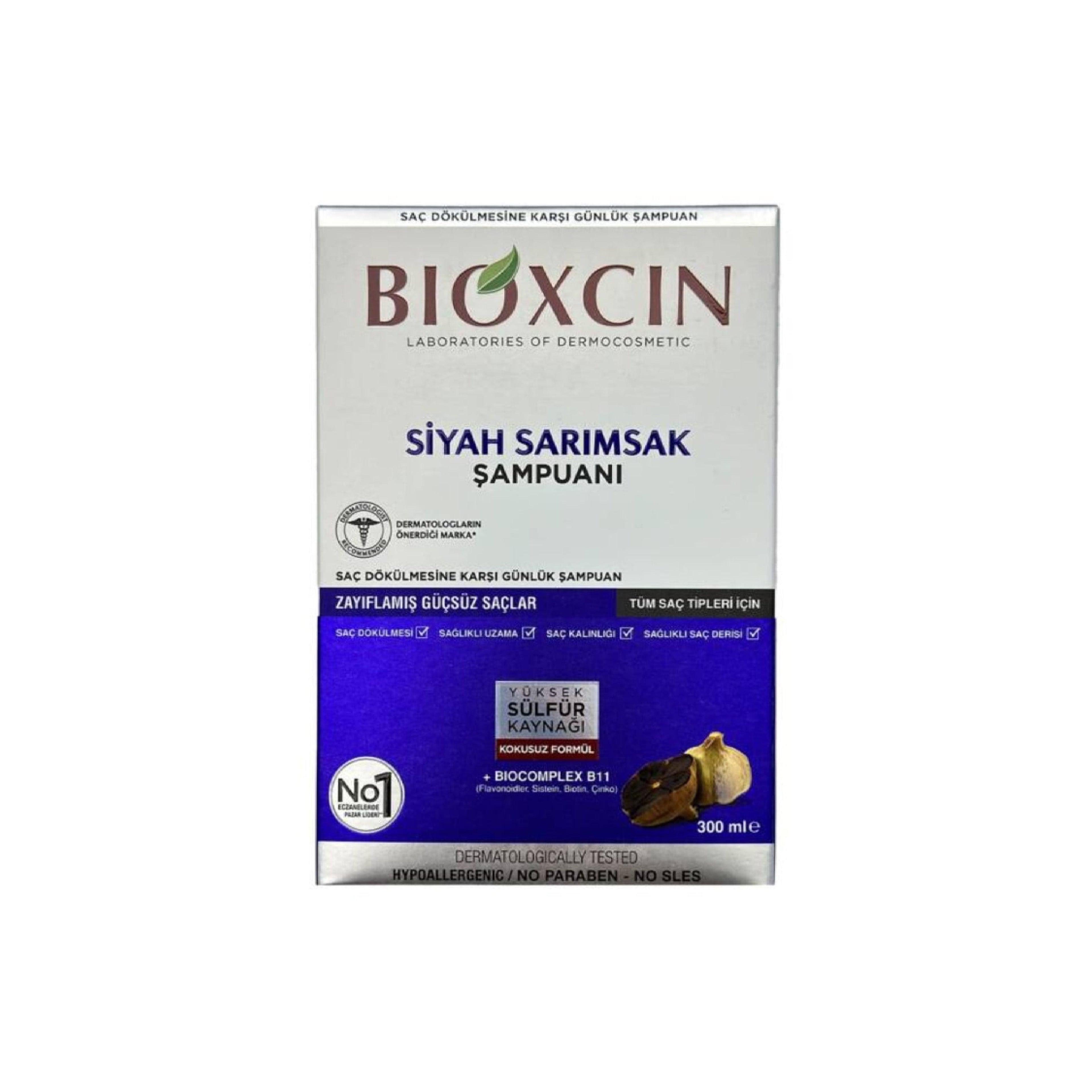 Шампунь против выпадения волос с черным чесноком Bioxcin для ослабленных и безжизненных волос, 300 мл