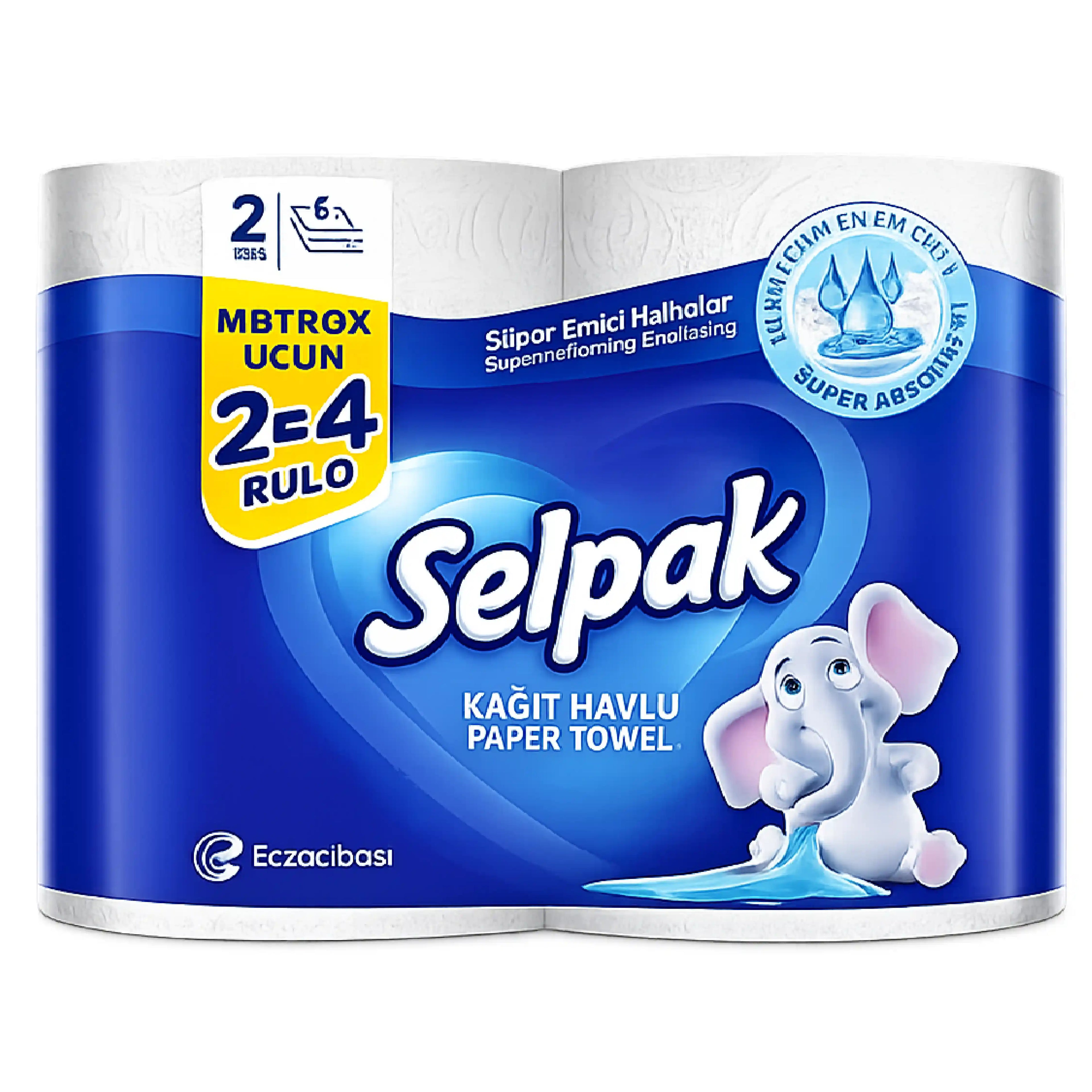 Mətbəx kağız dəsmalı Selpak Dev 2=4, 2 rulon, ağ