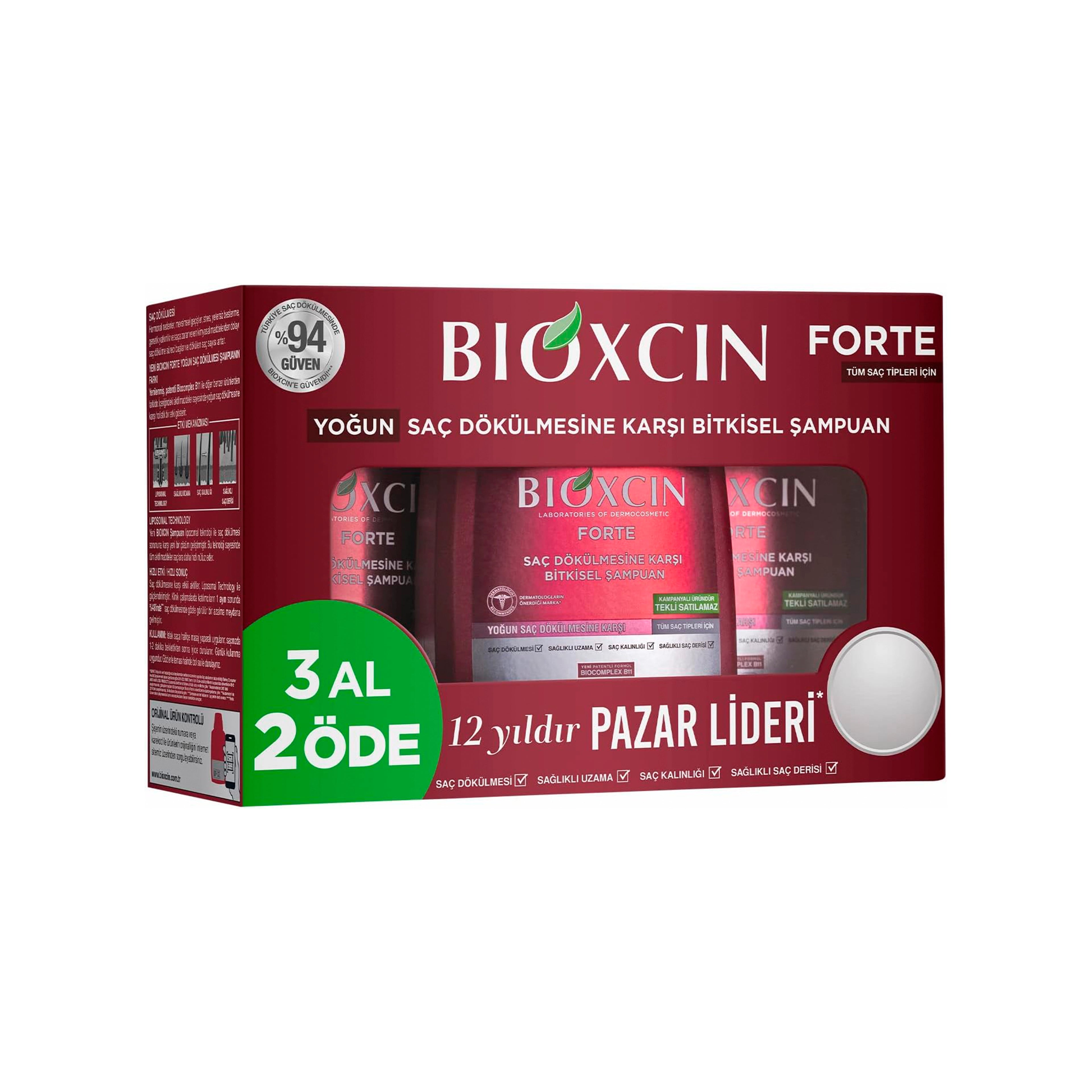 Saç Tökülməsinə Qarşı Şampun, Bioxcin Forte 300 ml x3