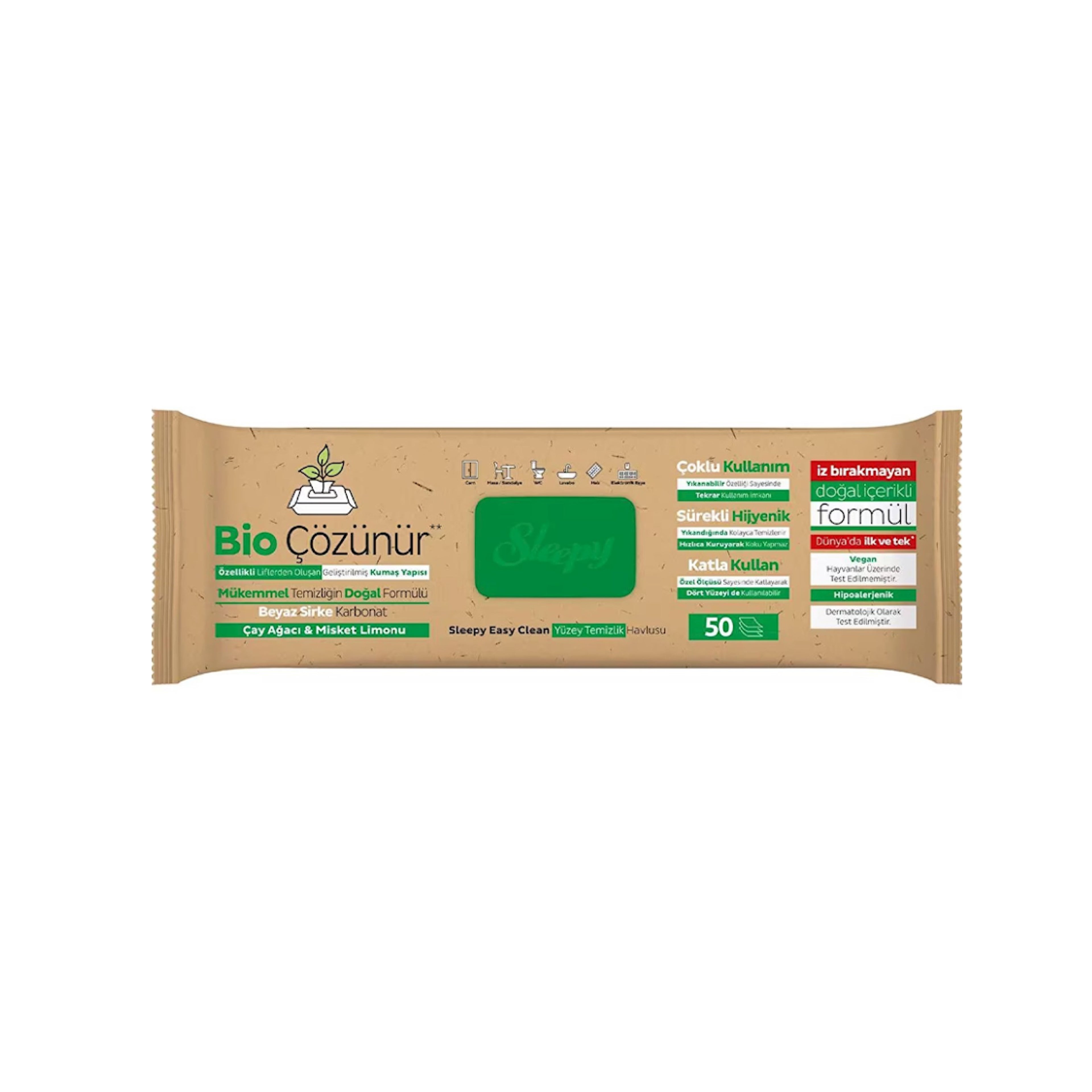 Universal salfet Sleepy Easy Clean Bio Çözünür, 50 ədəd