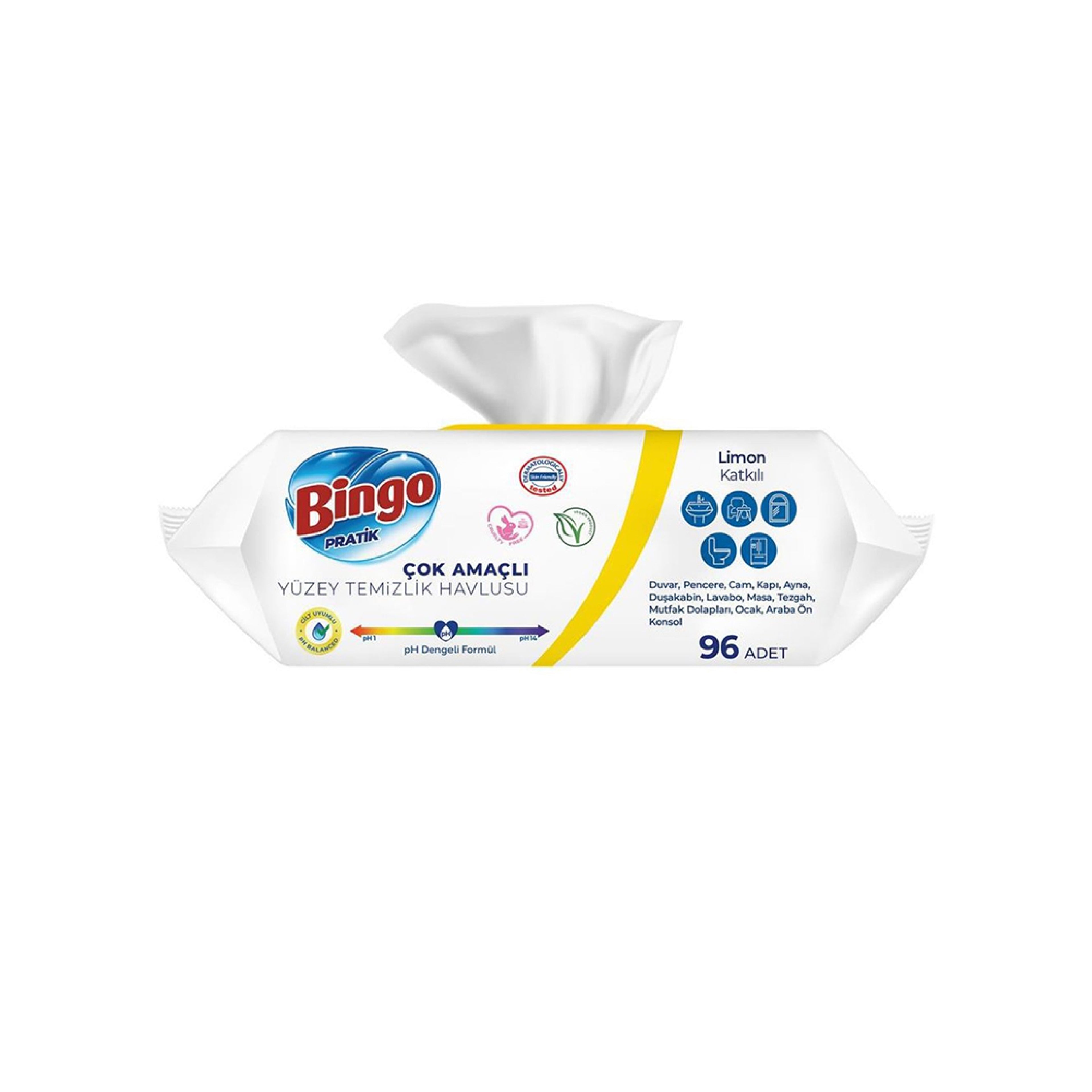 Nəm salfetlər Bingo Large Limon, 96 ədəd