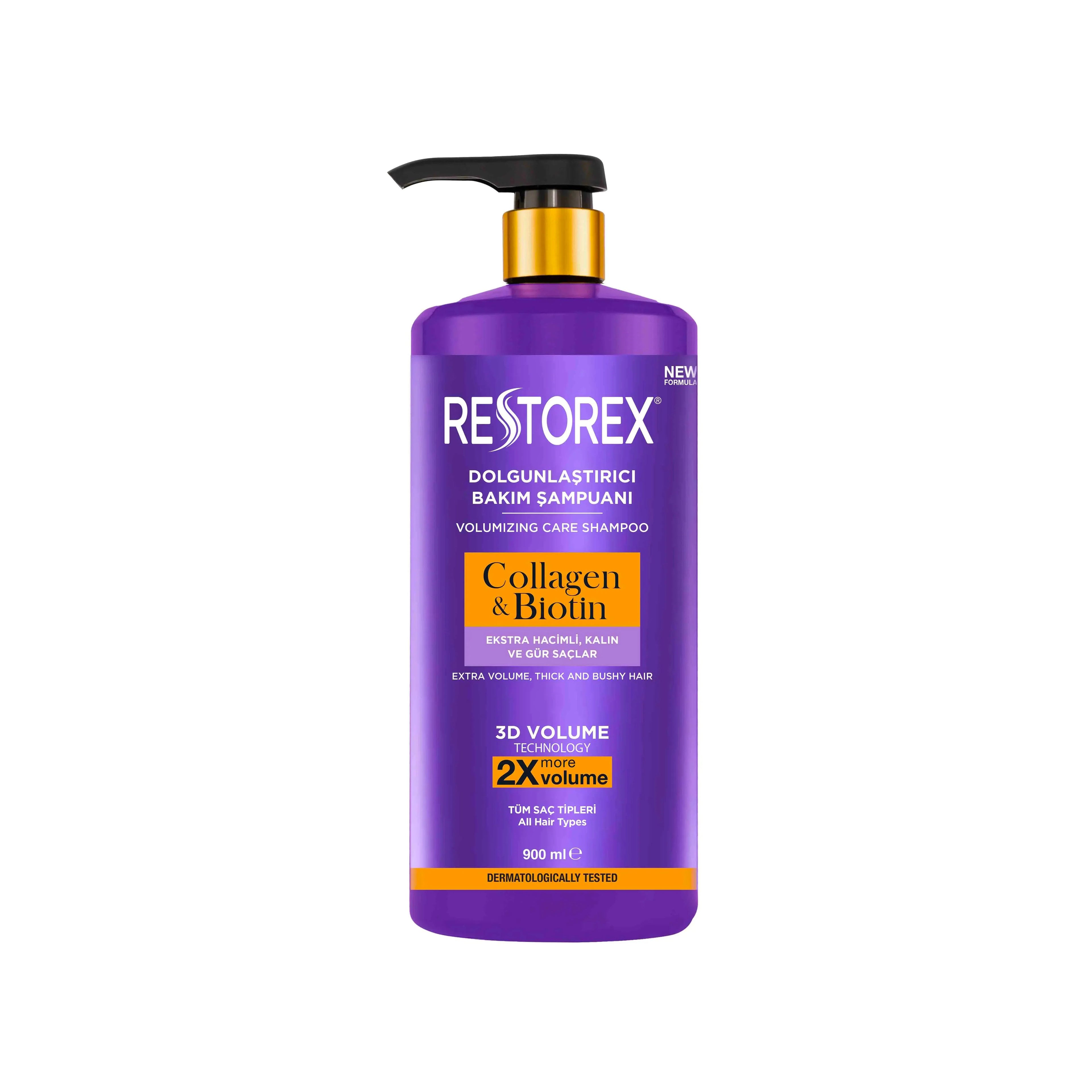 Saç Şampunu Restorex Dolgunlaşdırıcı Baxım Collagen & Biotin, 900 ml, qadınlar üçün